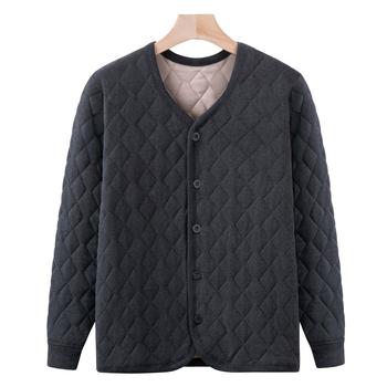 Зимно външно облекло за мъже от средна възраст и възрастни, подплатено памук, дебело палто с висока яка, джобове с патч, едноредово закопчаване