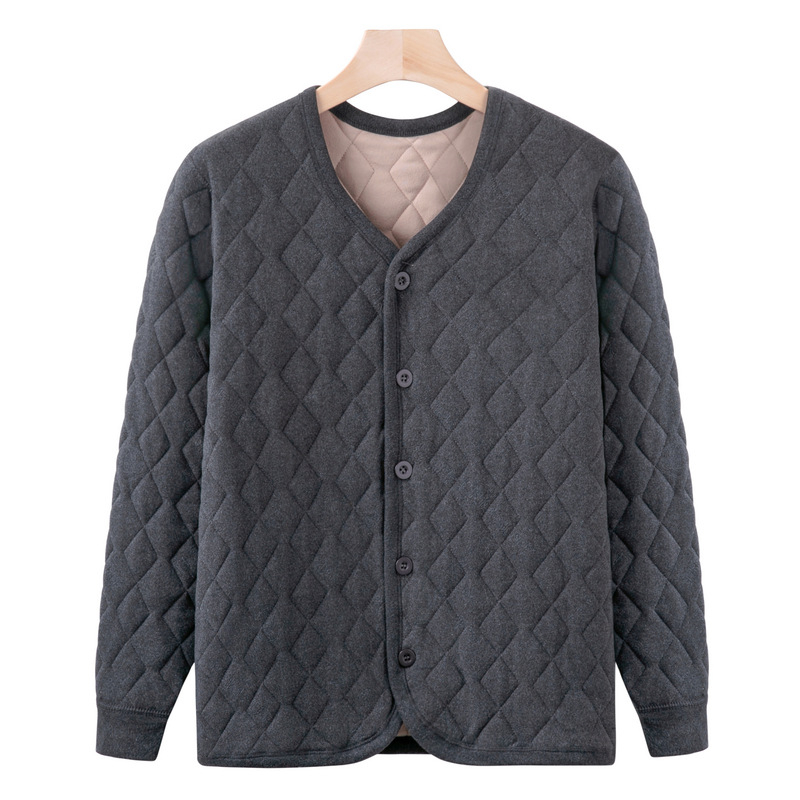 Зимно външно облекло за мъже от средна възраст и възрастни, подплатено памук, дебело палто с висока яка, джобове с патч, едноредово закопчаване