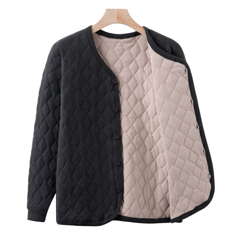 Зимно външно облекло за мъже от средна възраст и възрастни, подплатено памук, дебело палто с висока яка, джобове с патч, едноредово закопчаване