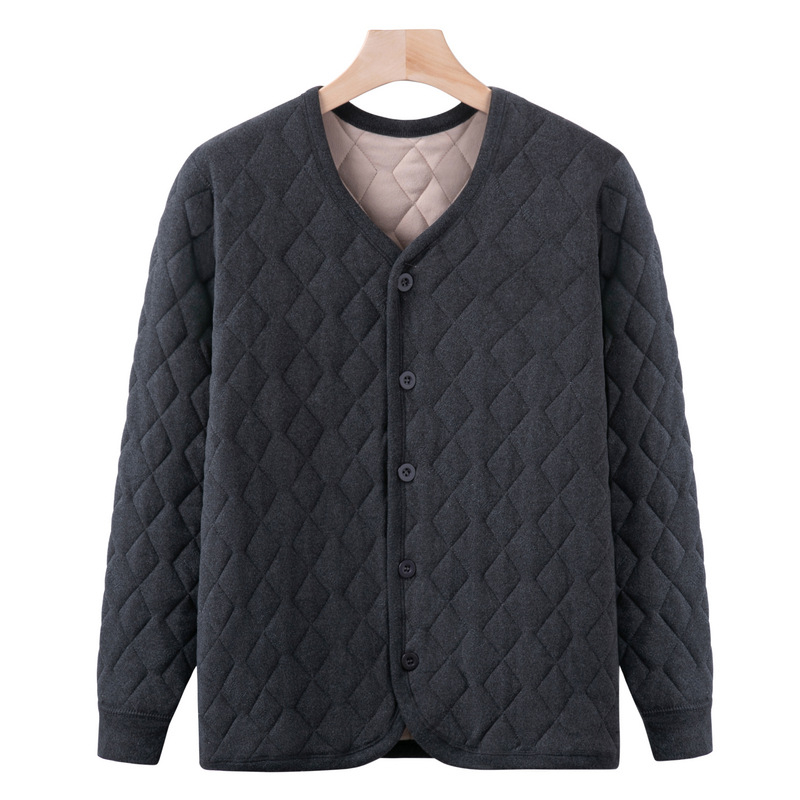 Зимно външно облекло за мъже от средна възраст и възрастни, подплатено памук, дебело палто с висока яка, джобове с патч, едноредово закопчаване