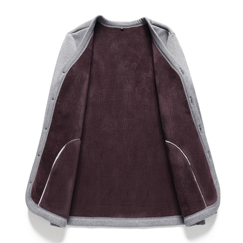 Vyriškas žiemos kardiganas su fliso pamušalu, poliesterio audinys, ilgos rankovės, apvali kaklo iškirptė, vidutinio amžiaus ir vyresniems vyrams