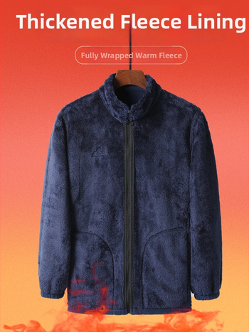 Vyriška žieminė striukė su fleece pamušalu, ilgomis rankovėmis, stovas apykaklė, užtrauktukas, įprastas ilgis