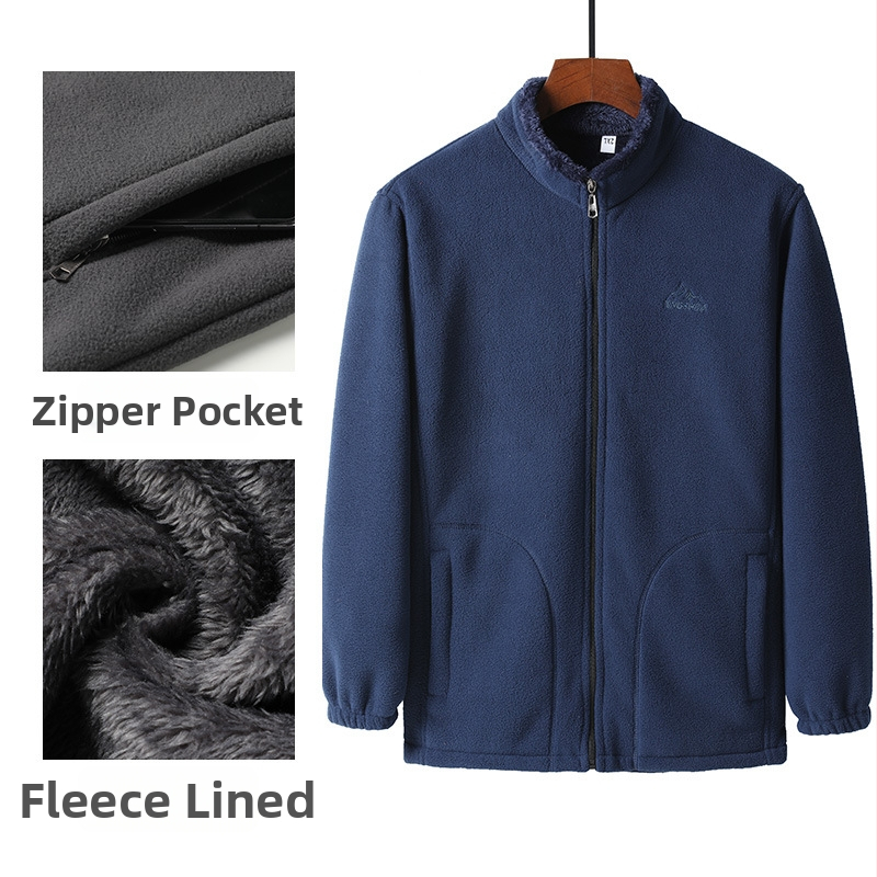 Vyriška žieminė striukė su fleece pamušalu, ilgomis rankovėmis, stovas apykaklė, užtrauktukas, įprastas ilgis