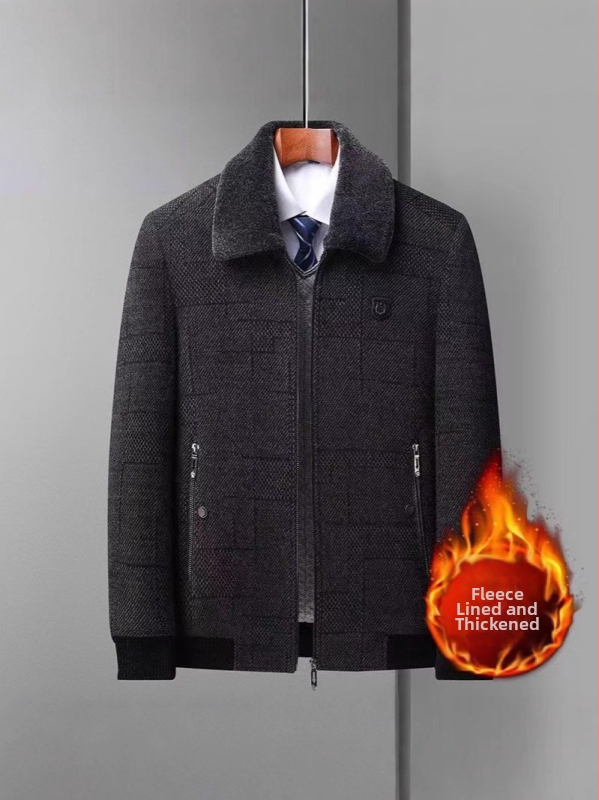 Chenille jakk keskmise vanuses meeste jaoks, talvine välisjak polüestrist koos fleece voodriga, ühe rea kinnitusega