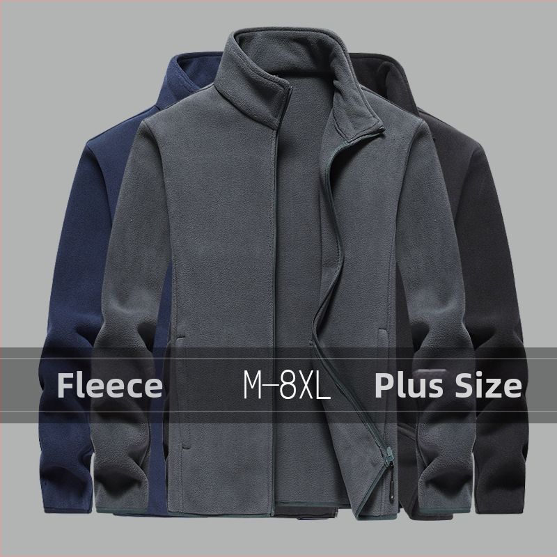 Meeste talvine fleece-jakk seiseva kaelusega ja eesmine tõmblukk, tavaline lõige