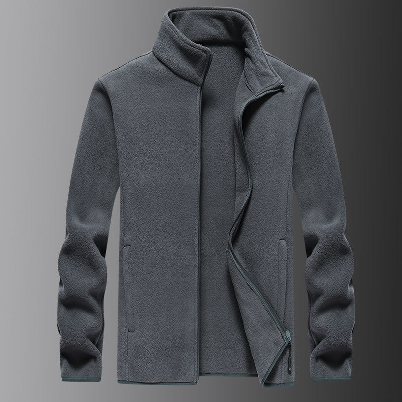 Meeste talvine fleece-jakk seiseva kaelusega ja eesmine tõmblukk, tavaline lõige