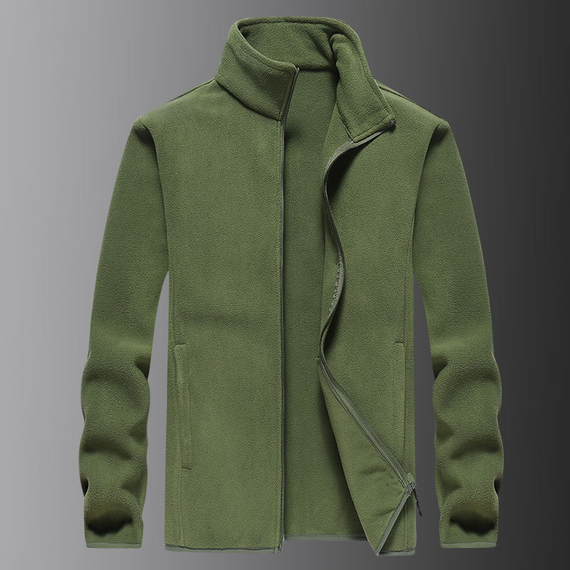 Meeste talvine fleece-jakk seiseva kaelusega ja eesmine tõmblukk, tavaline lõige