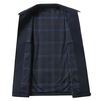 Tuulekindel polüester-jakk reversiga ja lukuga, regulaarne lõige – äri stiil keskealistele ja vanematele meestele (kevad)