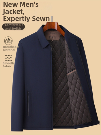 Meeste talvejakk, paksu polüestri vooder, rever-kaelus, tõmblukuga, vaba lõige, ühtlane värv