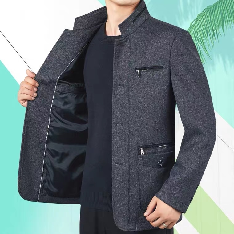 Pánske ľahké sako na jaru/jesene, golier, jednosečné zapínanie, dlhé rukávy, vsadené vrecká, rovný lem, bez žehlenia, vinylon vonkajší materiál, polyesterová podšívka, štýl business leisure