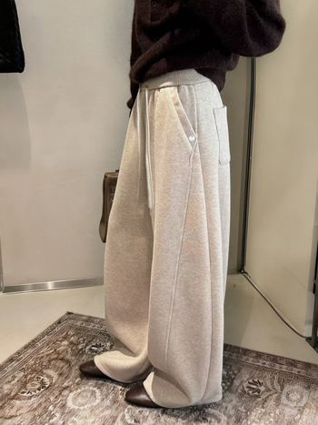 Lingqian ženske hlače s fleeceom za zimu, visoki struk, ravni ležerni kroj, debeli materijal, mikro-elastičnost