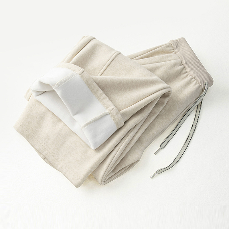 Lingqian ženske hlače s fleeceom za zimu, visoki struk, ravni ležerni kroj, debeli materijal, mikro-elastičnost