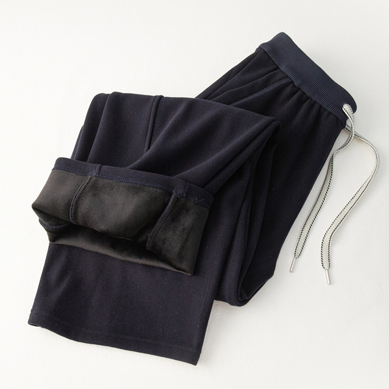 Lingqian ženske hlače s fleeceom za zimu, visoki struk, ravni ležerni kroj, debeli materijal, mikro-elastičnost