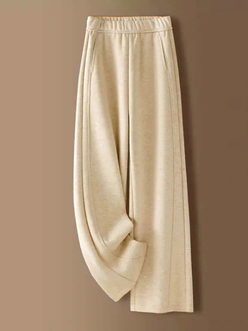 Pantaloni dama cu croială largă, talie înaltă, căptușeală groasă de fleece, poliester cu imitație de cașmir și spandex, microelasticitate