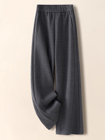 Pantaloni dama cu croială largă, talie înaltă, căptușeală groasă de fleece, poliester cu imitație de cașmir și spandex, microelasticitate