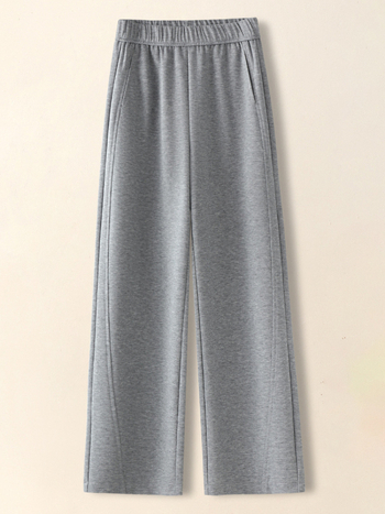 Pantaloni dama cu croială largă, talie înaltă, căptușeală groasă de fleece, poliester cu imitație de cașmir și spandex, microelasticitate