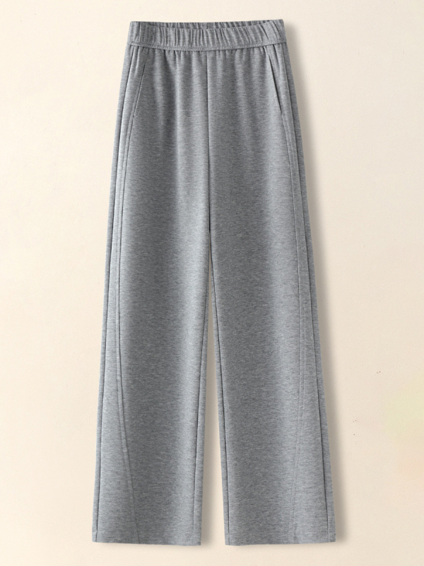 Pantaloni dama cu croială largă, talie înaltă, căptușeală groasă de fleece, poliester cu imitație de cașmir și spandex, microelasticitate