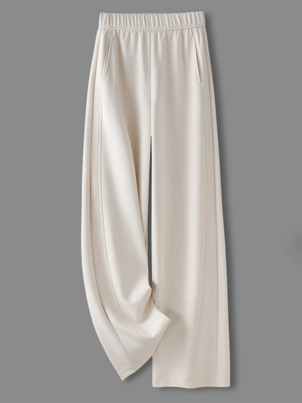 Pantaloni dama cu croială largă, talie înaltă, căptușeală groasă de fleece, poliester cu imitație de cașmir și spandex, microelasticitate