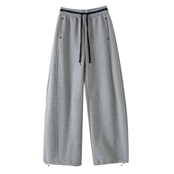 Pantaloni casual din bumbac cu căptușeală de fleece, 65% bumbac / 35% poliester, talie înaltă, croială lejeră, lungi, pentru iarnă