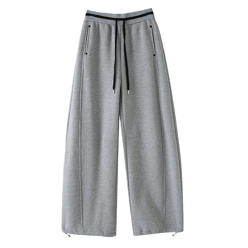 Pantaloni casual din bumbac cu căptușeală de fleece, 65% bumbac / 35% poliester, talie înaltă, croială lejeră, lungi, pentru iarnă