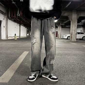 Jeansi bărbătești drepti – talie medie, fermoar, țesătură modală, micro-elasticitate