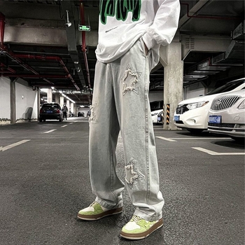 Jeansi bărbătești drepti – talie medie, fermoar, țesătură modală, micro-elasticitate