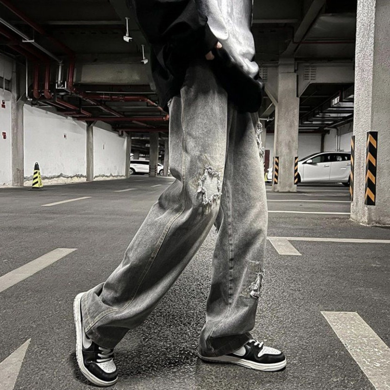 Jeansi bărbătești drepti – talie medie, fermoar, țesătură modală, micro-elasticitate