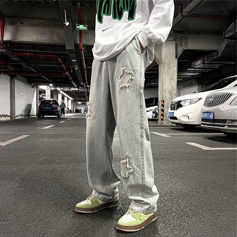 Jeansi bărbătești drepti – talie medie, fermoar, țesătură modală, micro-elasticitate