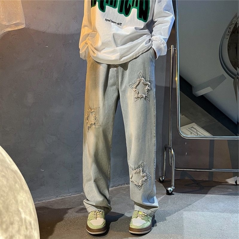 Jeansi bărbătești drepti – talie medie, fermoar, țesătură modală, micro-elasticitate