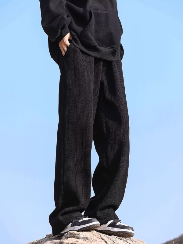 Pantaloni sport casual pentru bărbați, croială lejeră, talie medie cu curea, închidere cu șnur, poliester 95%, fără călcător