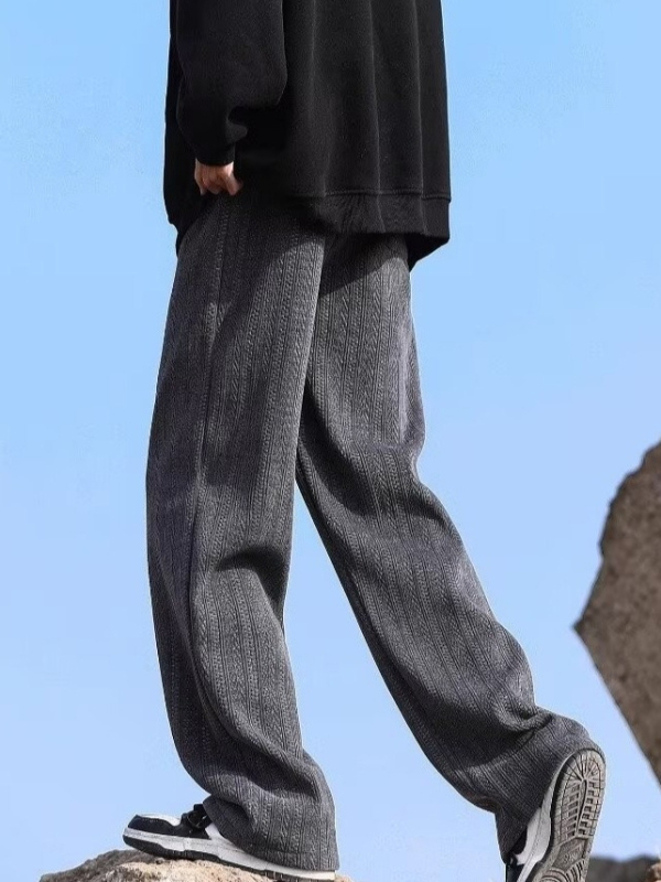 Pantaloni sport casual pentru bărbați, croială lejeră, talie medie cu curea, închidere cu șnur, poliester 95%, fără călcător