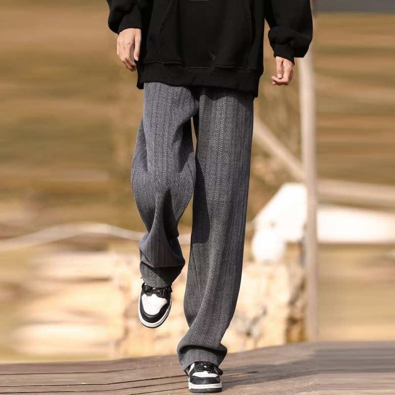 Pantaloni sport casual pentru bărbați, croială lejeră, talie medie cu curea, închidere cu șnur, poliester 95%, fără călcător