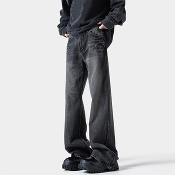 Äikeemustriga teksad, sirge lõige, keskmine vöökoht, puuvillane denim, tõmblukk