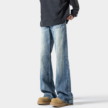 Äikeemustriga teksad, sirge lõige, keskmine vöökoht, puuvillane denim, tõmblukk