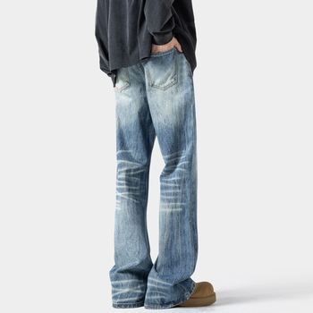 Äikeemustriga teksad, sirge lõige, keskmine vöökoht, puuvillane denim, tõmblukk