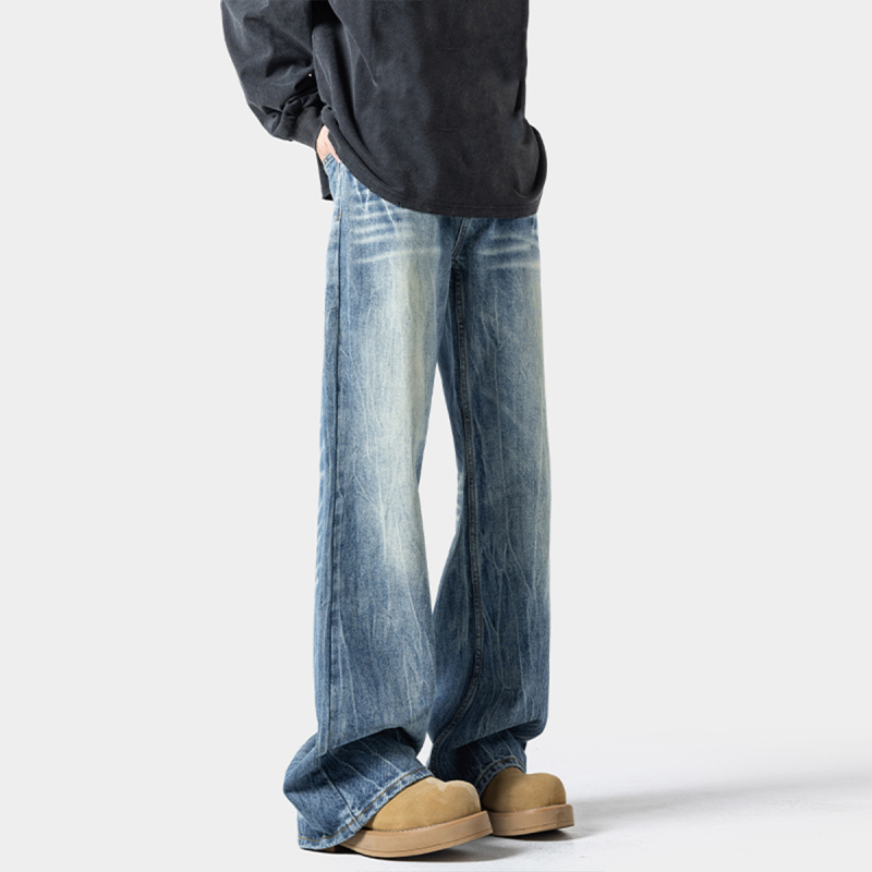 Äikeemustriga teksad, sirge lõige, keskmine vöökoht, puuvillane denim, tõmblukk