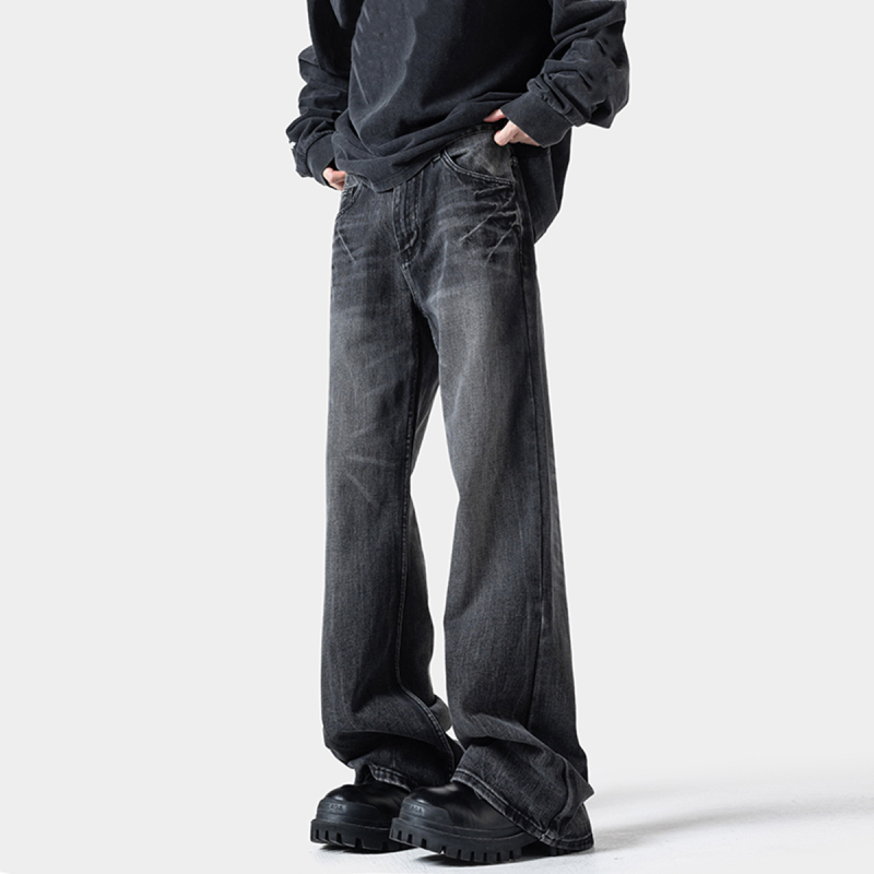 Äikeemustriga teksad, sirge lõige, keskmine vöökoht, puuvillane denim, tõmblukk