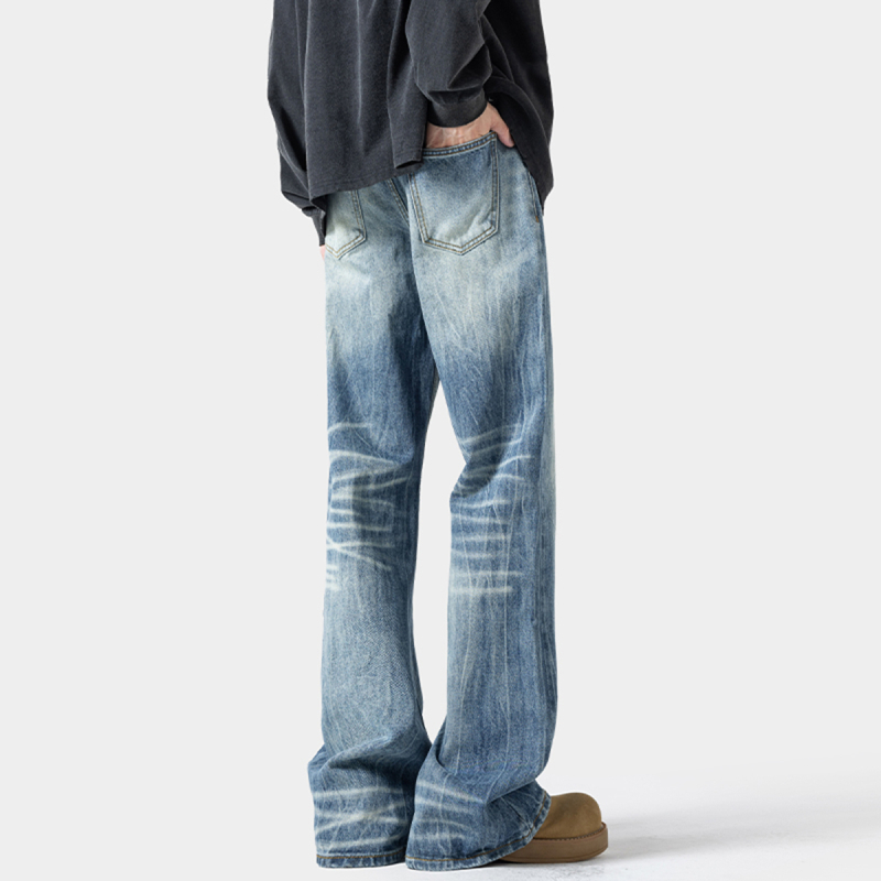 Äikeemustriga teksad, sirge lõige, keskmine vöökoht, puuvillane denim, tõmblukk