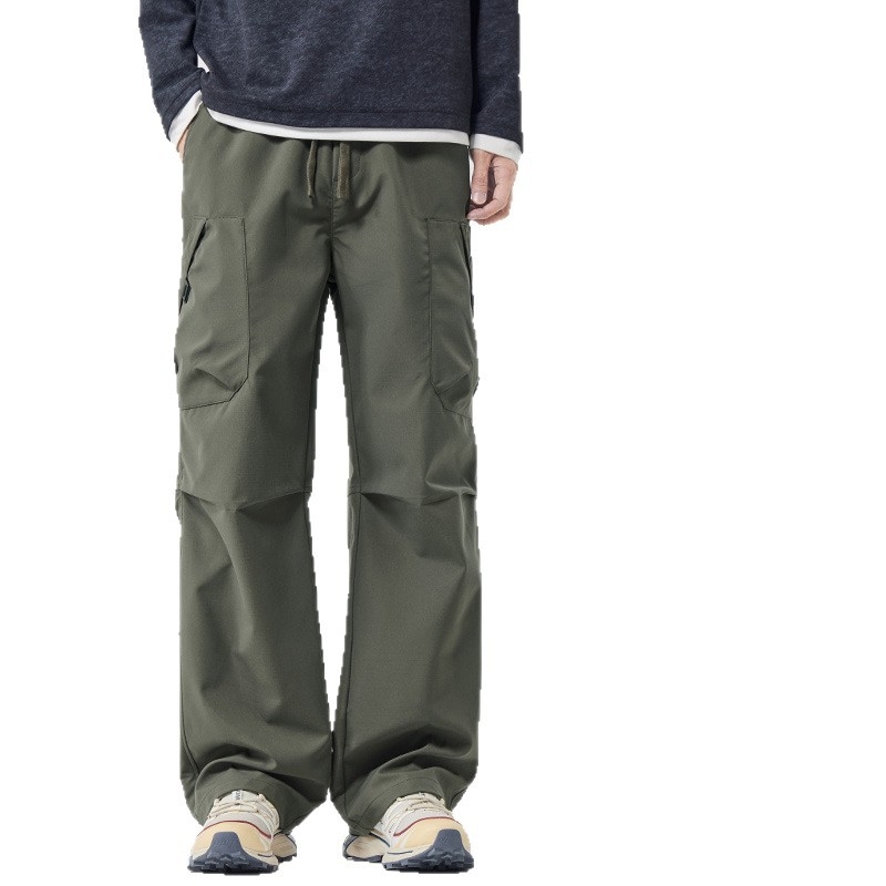 Pantaloni de lucru cargo pentru bărbați, croială lejeră, talie medie, închidere cu șiret, poliester