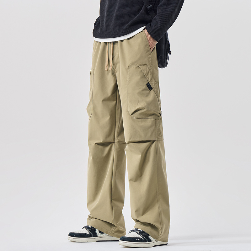 Pantaloni de lucru cargo pentru bărbați, croială lejeră, talie medie, închidere cu șiret, poliester