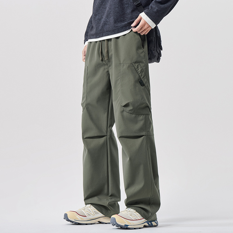 Pantaloni de lucru cargo pentru bărbați, croială lejeră, talie medie, închidere cu șiret, poliester