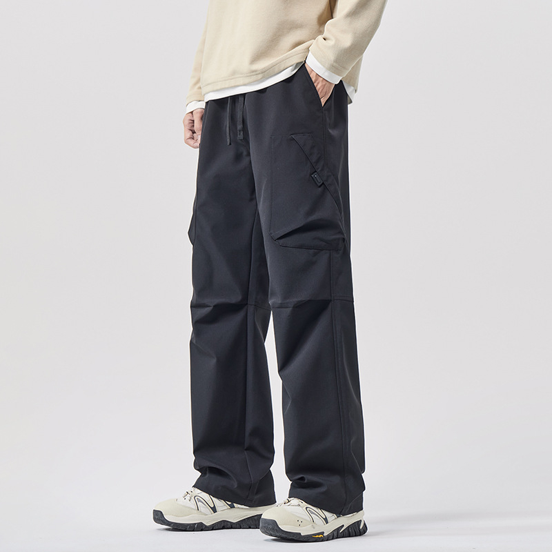 Pantaloni de lucru cargo pentru bărbați, croială lejeră, talie medie, închidere cu șiret, poliester