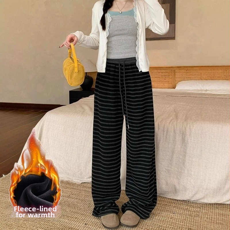 Naiste fleece vooderdusega püksid, laiad jalad, kõrge talje, vaba lõikega, talv 2025