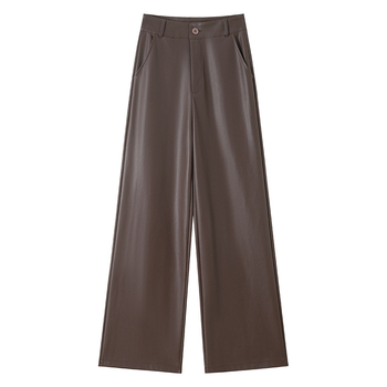 PU kožne široke hlače, srednji porast struka, debeli materijal, jesen-zima 2025, street style casual hlače