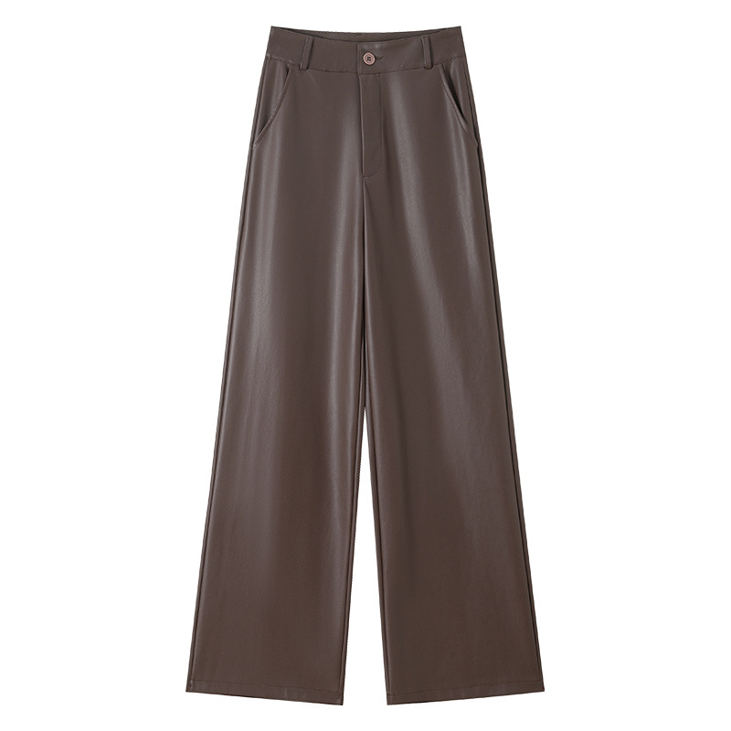 PU kožne široke hlače, srednji porast struka, debeli materijal, jesen-zima 2025, street style casual hlače