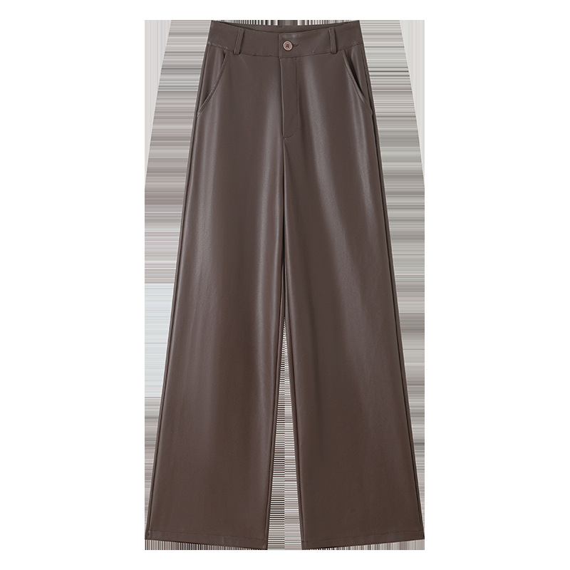 PU kožne široke hlače, srednji porast struka, debeli materijal, jesen-zima 2025, street style casual hlače