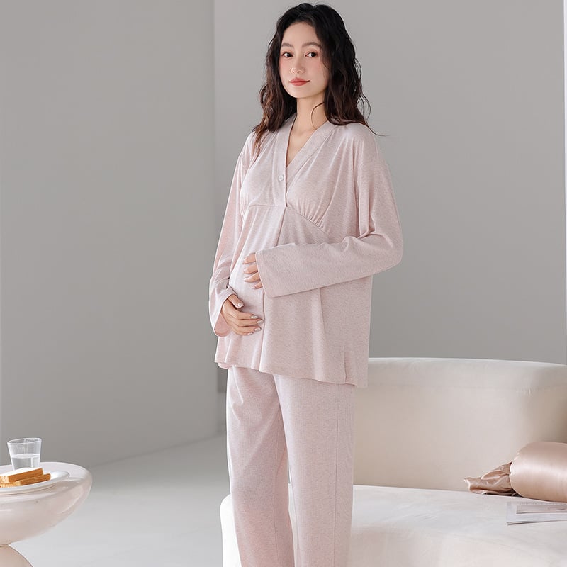 Vasaros nėščiųjų pižamų komplektas: lengvas modalinio-pamukų mišinys su krūties pagalvėle žindymui, 3/4 rankovės ir šortai