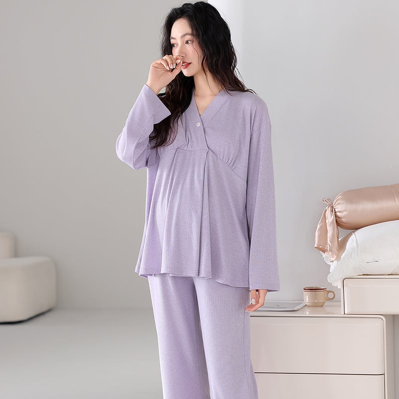 Vasaros nėščiųjų pižamų komplektas: lengvas modalinio-pamukų mišinys su krūties pagalvėle žindymui, 3/4 rankovės ir šortai