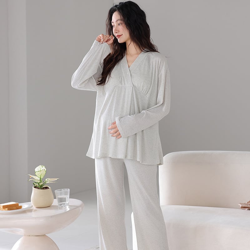 Vasaros nėščiųjų pižamų komplektas: lengvas modalinio-pamukų mišinys su krūties pagalvėle žindymui, 3/4 rankovės ir šortai