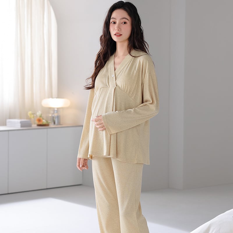 Vasaros nėščiųjų pižamų komplektas: lengvas modalinio-pamukų mišinys su krūties pagalvėle žindymui, 3/4 rankovės ir šortai